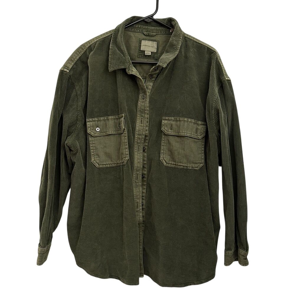 American Eagle Green Long Sleeve Mixed Fabric Button Corduroy Shirt Size XL